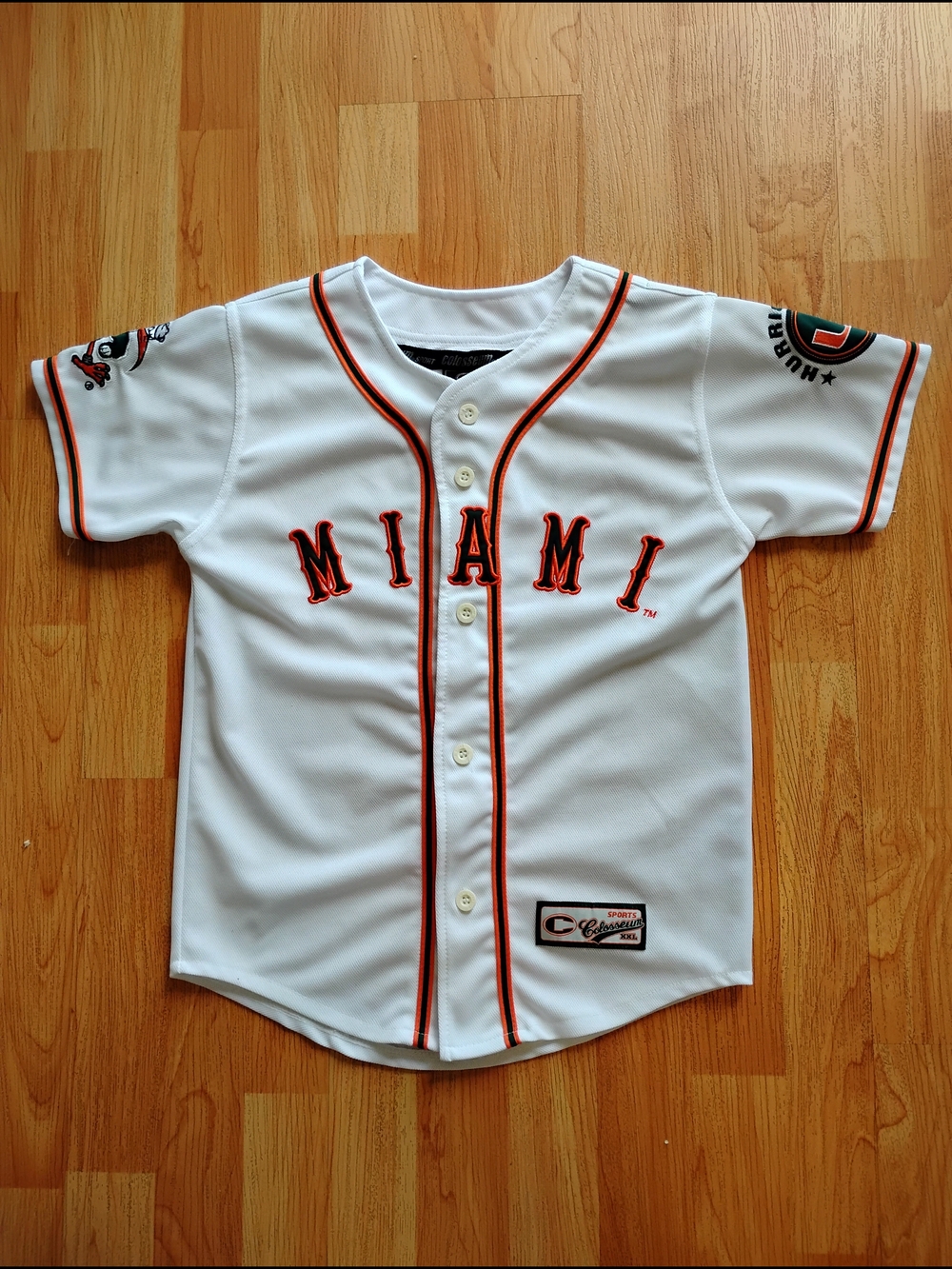 Colosseum White Miami Kids Baseball Jersey with Orange and Black Trim